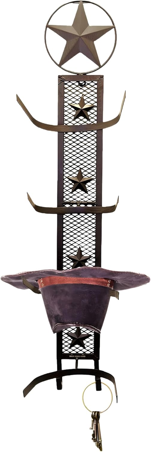 BestGiftEver Metal Star 4 Cowboy Hat Rack Fold-Up Wall Hanging Decoration Rustic Western Style - Rustic Metal Cowboy Hat Display Organizer on Wall Mount