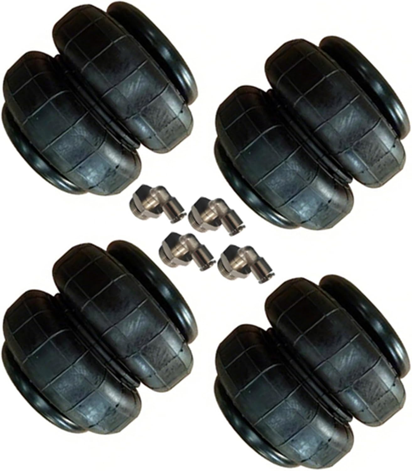 4PCS Air Suspension Bags Double Bellow Standard 2500 lb 1/2"npt Single Port w/Air Hose Fittings for Ford F150/F250, for GMC Sierra, for Chevrolet Silverado, for Dodge Ram 1500 2500 3500, for Trucks