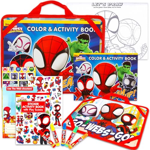 Spidey Lap Desk Activity Set for Kids - Spidey Travel Set with Case, Coloring Book, Sticker Book, Games, Puzzles and More | Travel Lapdesk Pack for Girls, Boys