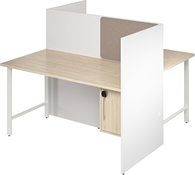 Bush Business Furniture 60-inch 2 Person Office Cubicle Desk with Storage Set, Double Workstation, Hustle Collection, White and Natural Elm