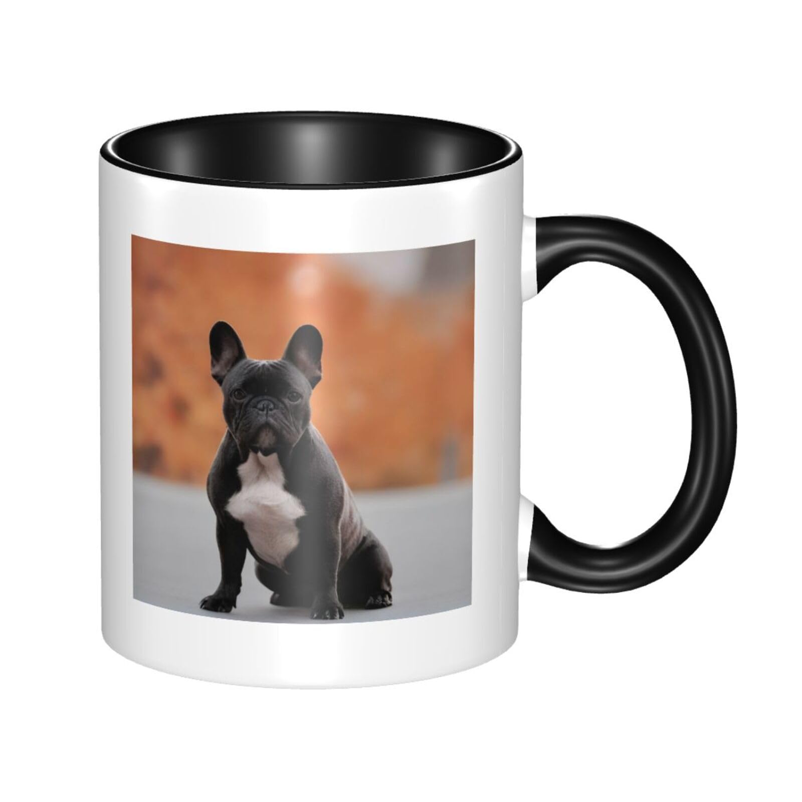 Funny Coffee Mugs French Bulldog 11 Oz Two Tone Color Ceramic Cup with Comfortable Handle, 3D Pattern, Perfect for Coffee & Tea Cups Mug