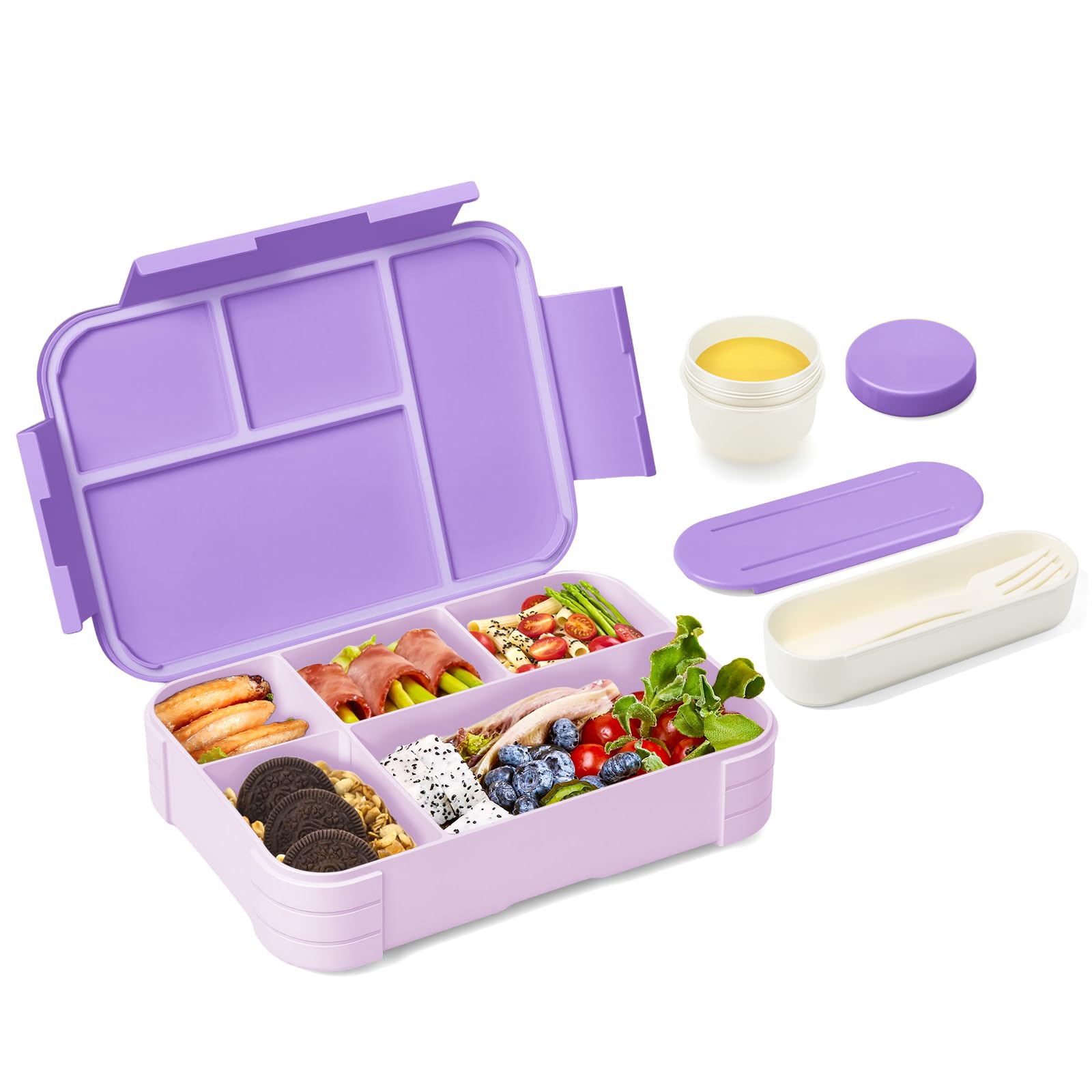 XJIANFU Brotdose Kinder mit Fächern,900ml Auslaufsichere Bento-Box, Kinder-Lunchbox,Auslaufsicher Fächern,Jausenbox Brotbox für,Mädchen & Jungen,Mikrowelle/spülmaschinenfest(Purple)