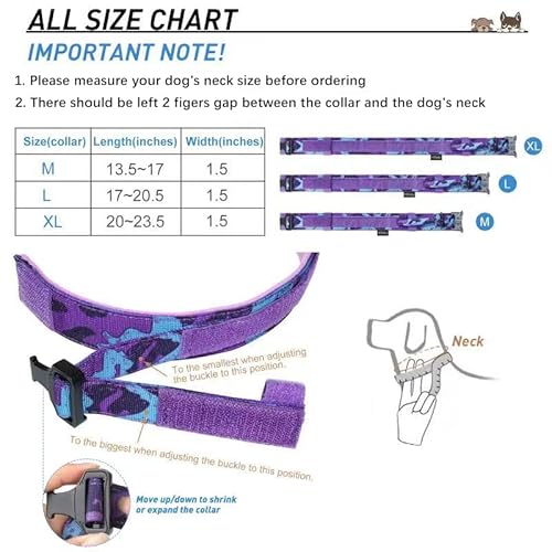 Tactical Dog Collar, Military Dog Collar For Medium Dogs, Adjustable Nylon Collars With Handle, Heavy Duty Thick Collar With Metal Buckle For Large Dogs, With Airtag Holder & Patches (Purple Camo, M) #TOP2