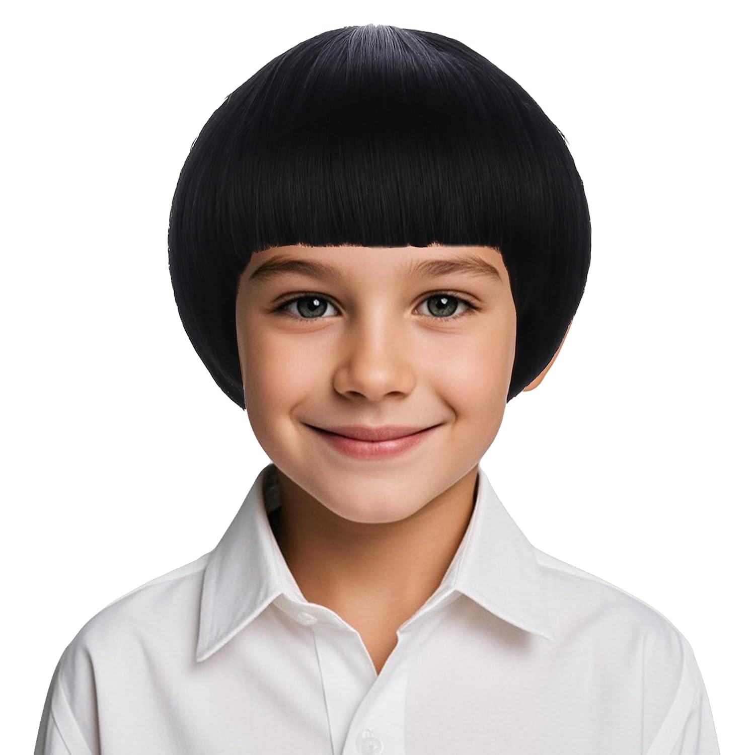 Black Bowl Cut Wig for Kids Black Bob Wig Boys Mushroom Wigs Halloween Costume Funny Wigs