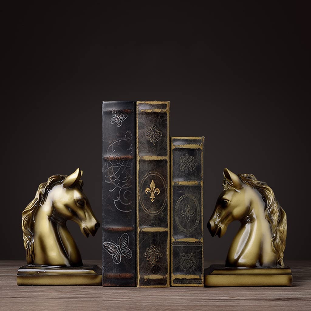 Sujetalibros de Caballo de Resina Artesanal, decoración de Escritorio para Sala de Estudio Vintage, Adornos de Regalo, estatuilla de Cabeza de Caballo de latón, Extremo de Libro