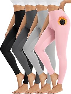 4 Pack Fleece Lined Leggings Women Thermal Warm Winter Tights High Waisted Yoga Pants Cold Weather Base Layer