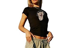 Womens Y2K Print Crop Tops Cute Kawaii Punk Graphic Summer Short Sleeve...