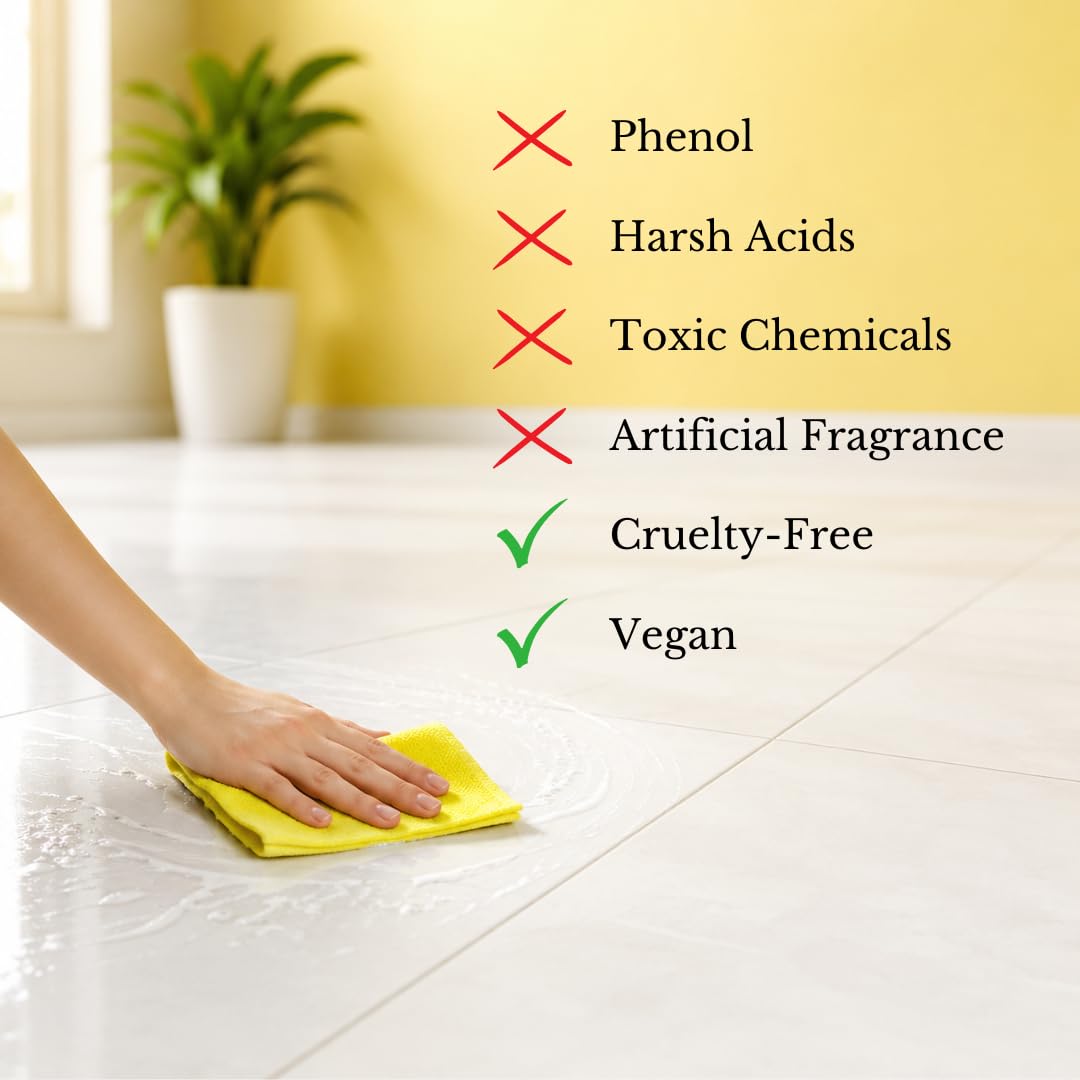 Vyom India Floor Cleaning Liquid - 1L | Safe for Infants, Kid & Pet | Plant-Based, Eco-Friendly Natural Disinfectant - Lemongrass & Cedarwood, Phenyl & Acid Free | Ideal For Floor, Tile, Marbles 1