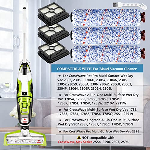 Replacement Brush Roller and Filters for Bissell CrossWave Vacuum, 1868 Pet Pro Brush Roll Parts 1785,1785A 17852, 17858, 17859, 1785P, 1785R, 1785T, 1785V, 1785W, 2210V 2211W 1785N 2306 LUXRILIX