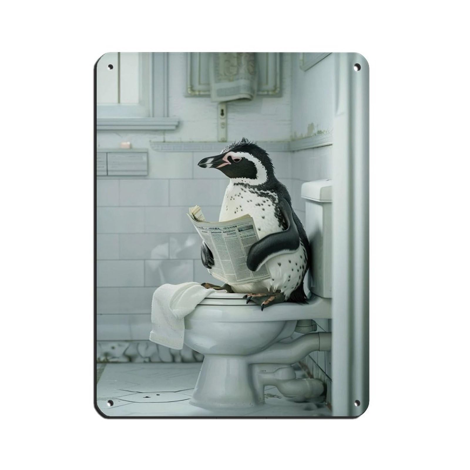 Penguin Sitting on The Toilet Reading A Newspaper (8) Retro Poster Metal Tin Sign Chic Art Retro Iron Painting Bar People Cave Cafe Family Garage Poster Wall Decoration 12x16inch(30x40cm)