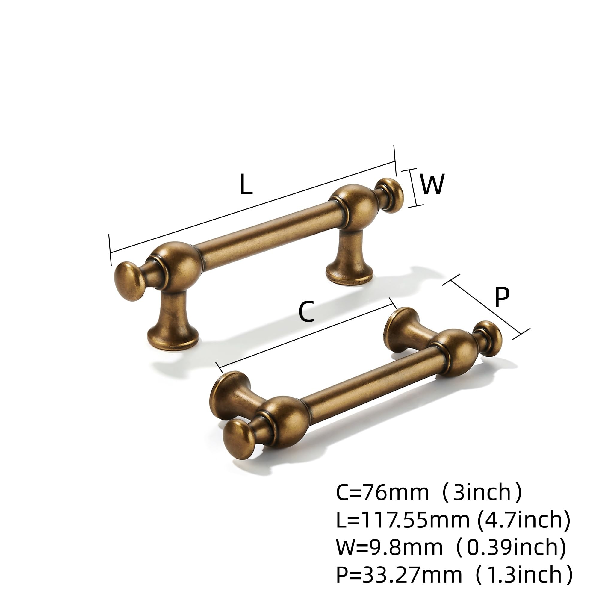 KHTUMEWARE-80453 Antique Brass Cabinet Pulls CTC 3 in (76 mm) 5-Pack in Antique Brass — KHTUMEWARE
