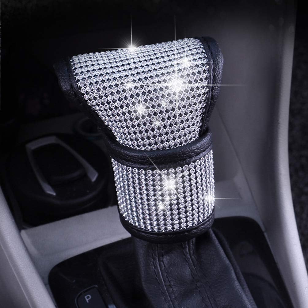 U&M 4pcs/Set Bling Bling Auto Handbrake Cover & Shift Gear Cover Set & 2 pcs Bling Cup Holder Insert Coasters Luster Crystal Car Decor Accessories