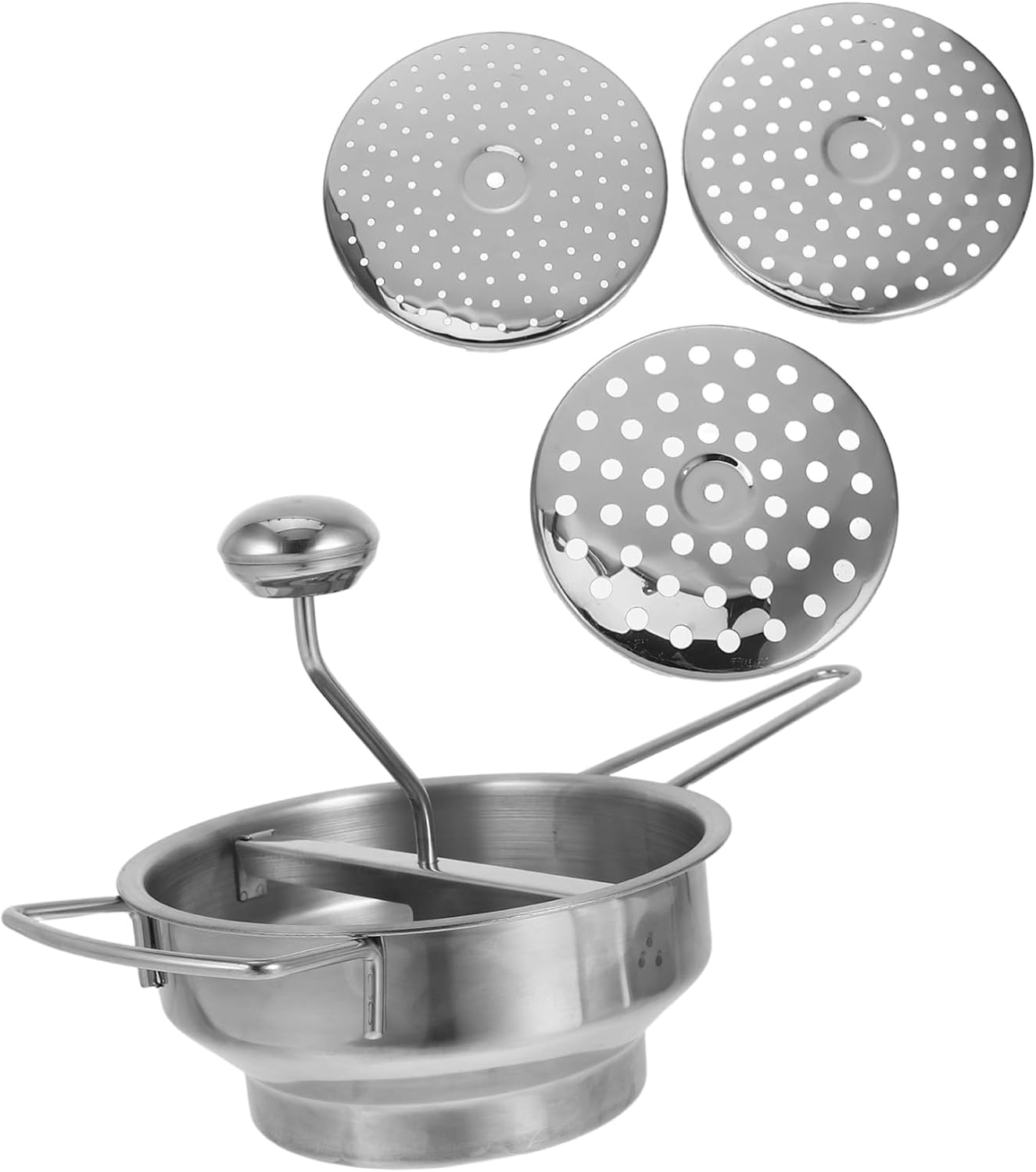 1set Stainless Steel Potato Ricer Ergonomic Handle Manual Mashing Tool for Mashed Potatoes Fruits and Vegetables Includes Grinding Discs for Versatile Cooking