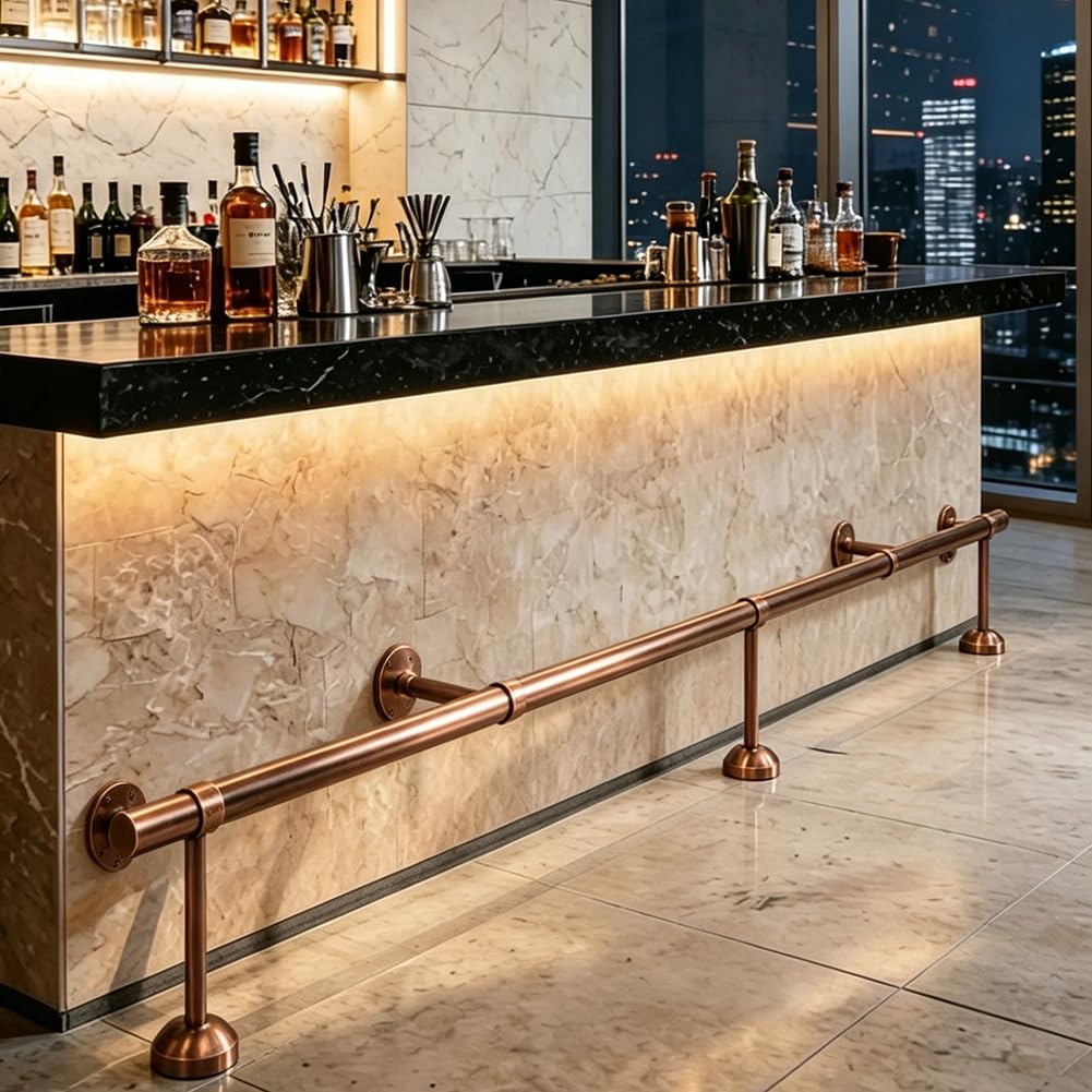 Hefjiayciq Rose Gold Stainless Steel Bar Foot Rail Kit, Undercounter Mount Hardware Bracket Kit, For Indoor And Outdoor Bars,,420Cm/13.8Ft