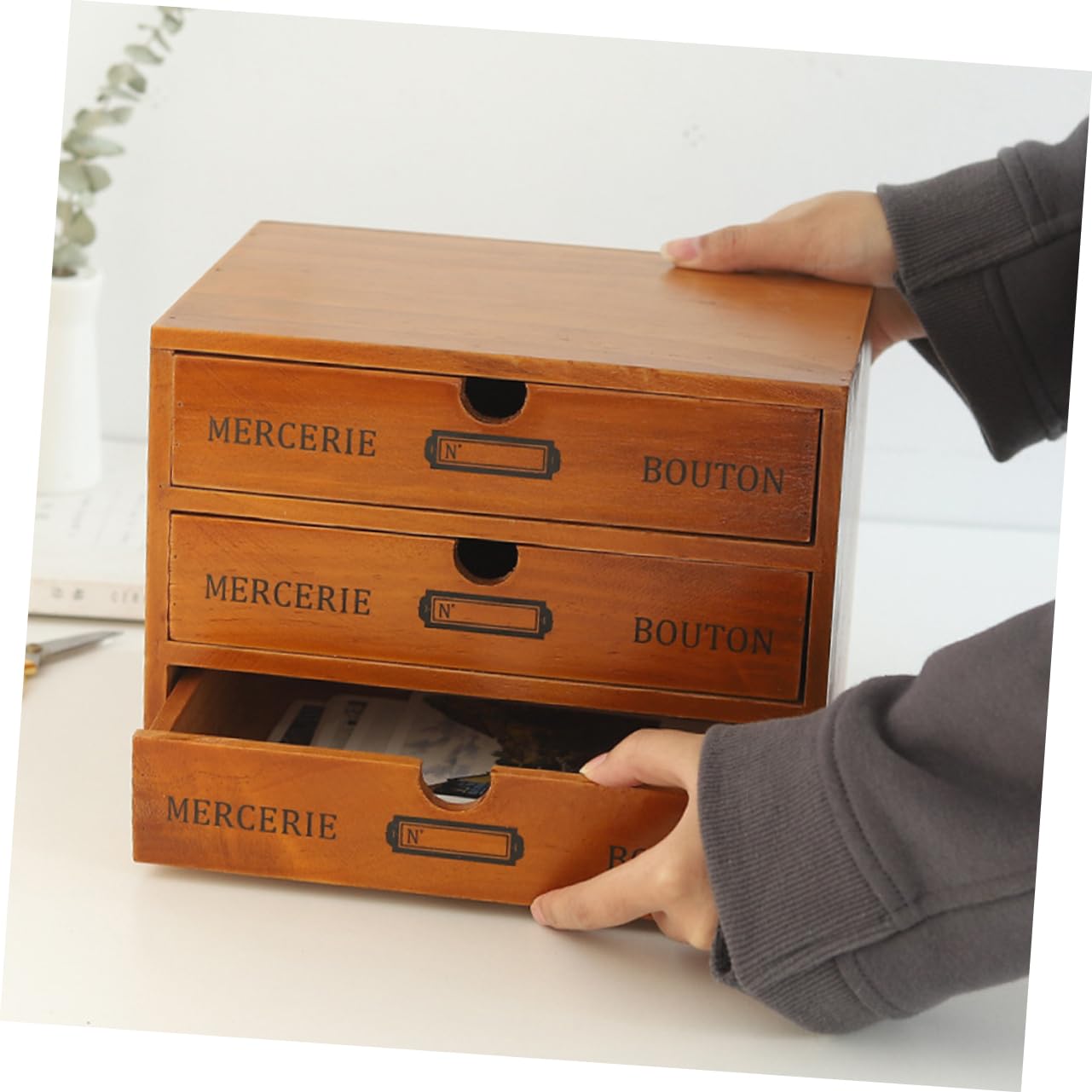 Armario De Almacenamiento De Madera Maciza Organizador Caja De Almacenamiento Para Escritorio Para Organizar Cosméticos y Artículos Varios Dormitorio o Baño
