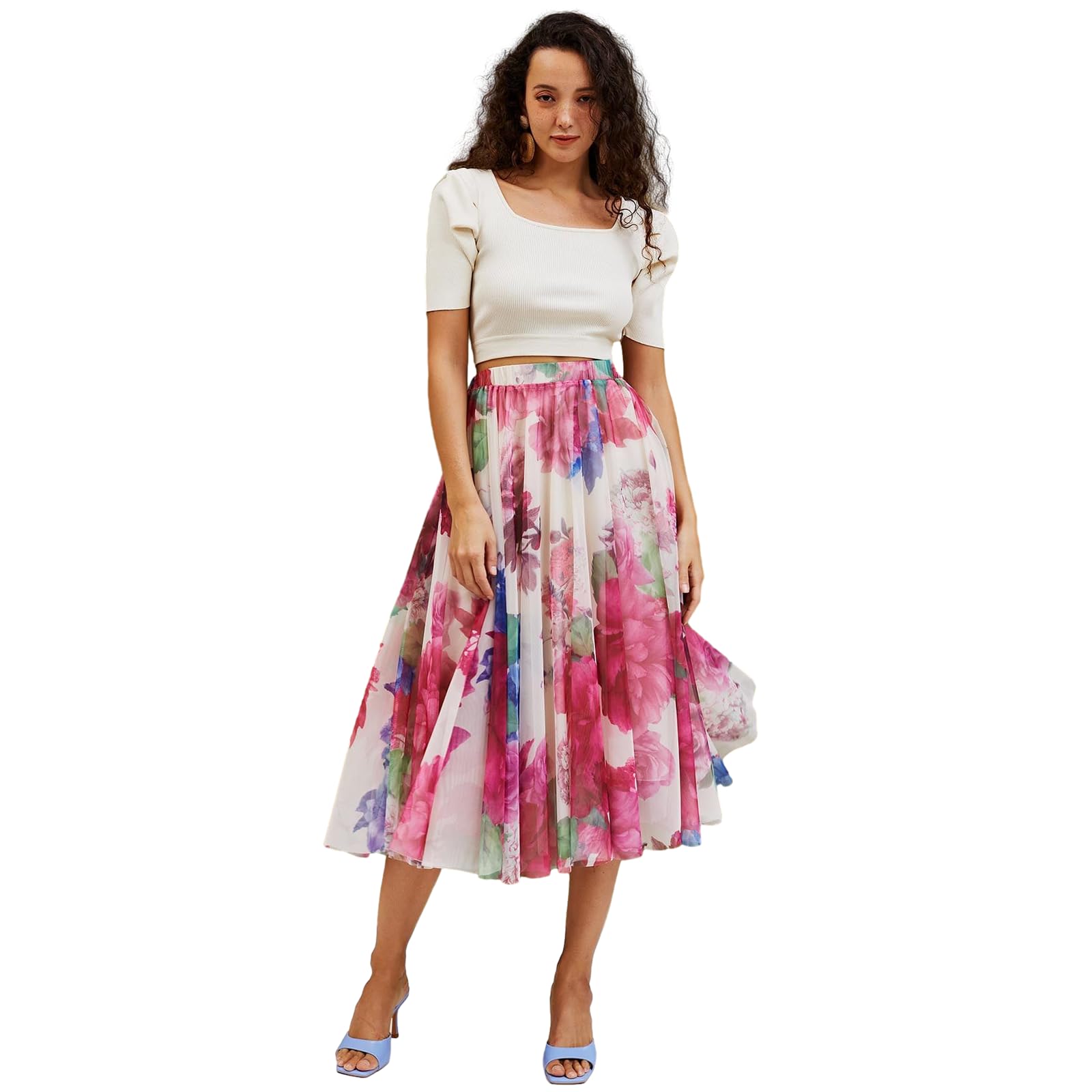 CHICWISH Damen Tanzen in Blumen Doppellagiger Mesh Tüllrock