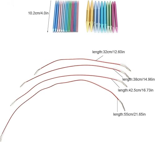 Miniatura 2 de Kit de agujas de tejer de aluminio, 13 pares de agujas de tejer circulares intercambiables con asas ergonómicas, agujas de ganchillo con estuche de
