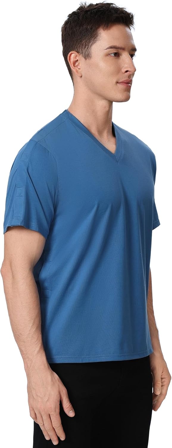 Magnetic Buttons Post Shoulder Surgery Recovery Shirt for Men V-Neck Tear Away Adaptive Chemo Port Clothing for Women - Image 4