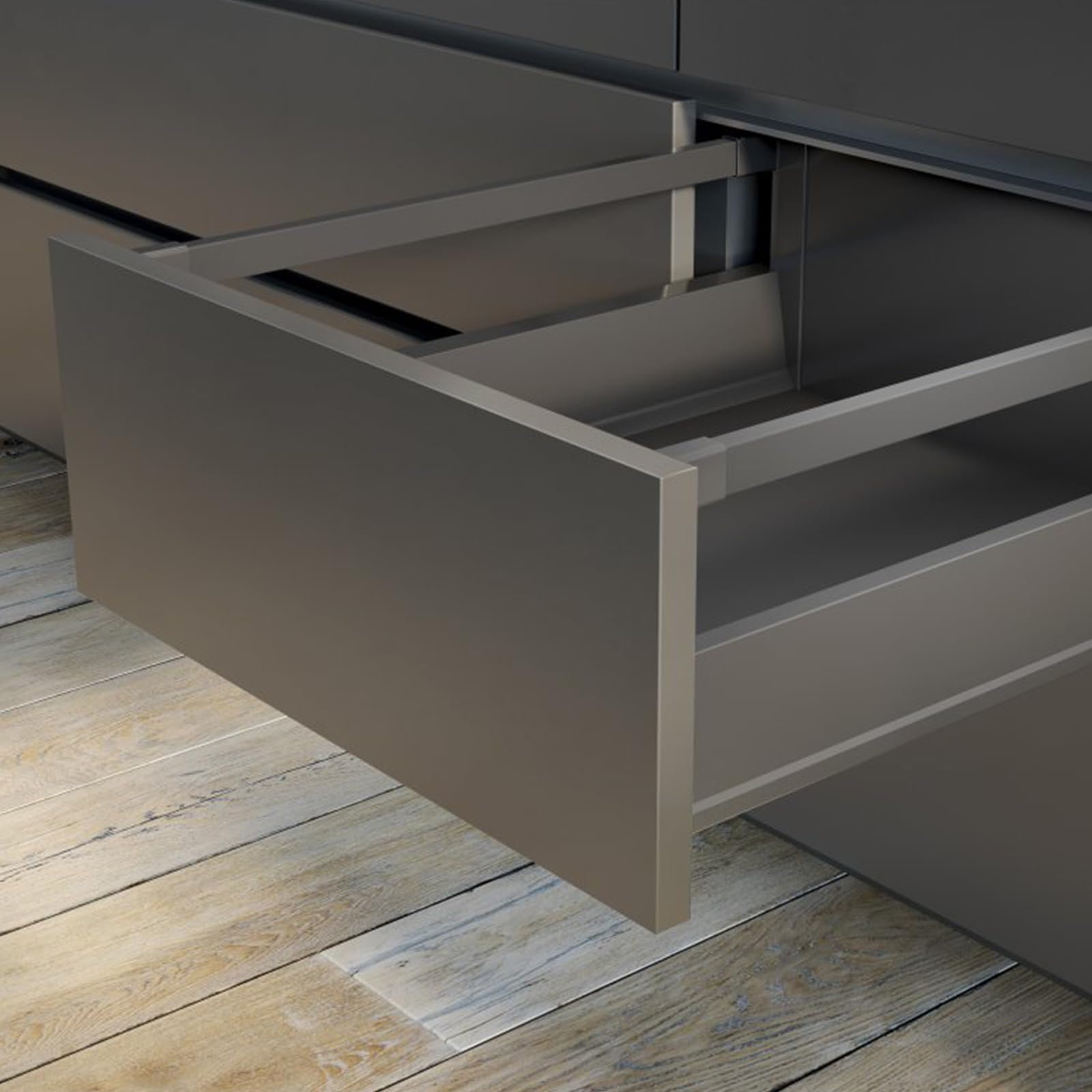 GTV - Modern Box Pro Schubladenschienen I L=450mm H=199mm I Weiss I Schublade mit Leises Schließen I Die Synchronisation des Fahrweges der Führungen I Belastung bis zu 40 kg I PB-MBPRO-KPL450C1