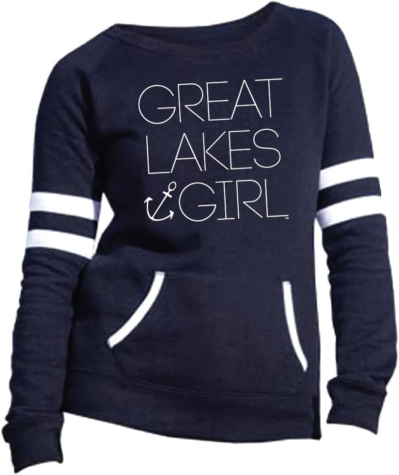 Livnfresh Great Lakes Girl Varsity Fleece Crew Sweatshirt Navy Large