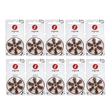 Size 312 Signia Hearing Aid Battery (Pack of 10=60 Battery)