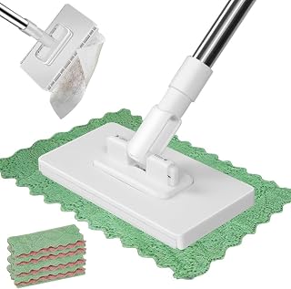 Staubmopps Zur Fußbodenreinigung Reinigungsmopp Mit Mikrofaser-Bezug Und 4 | Abnehmbare Klemmvorrichtung Für Staubentfernung Auf Parkett Küche Wohnbereich