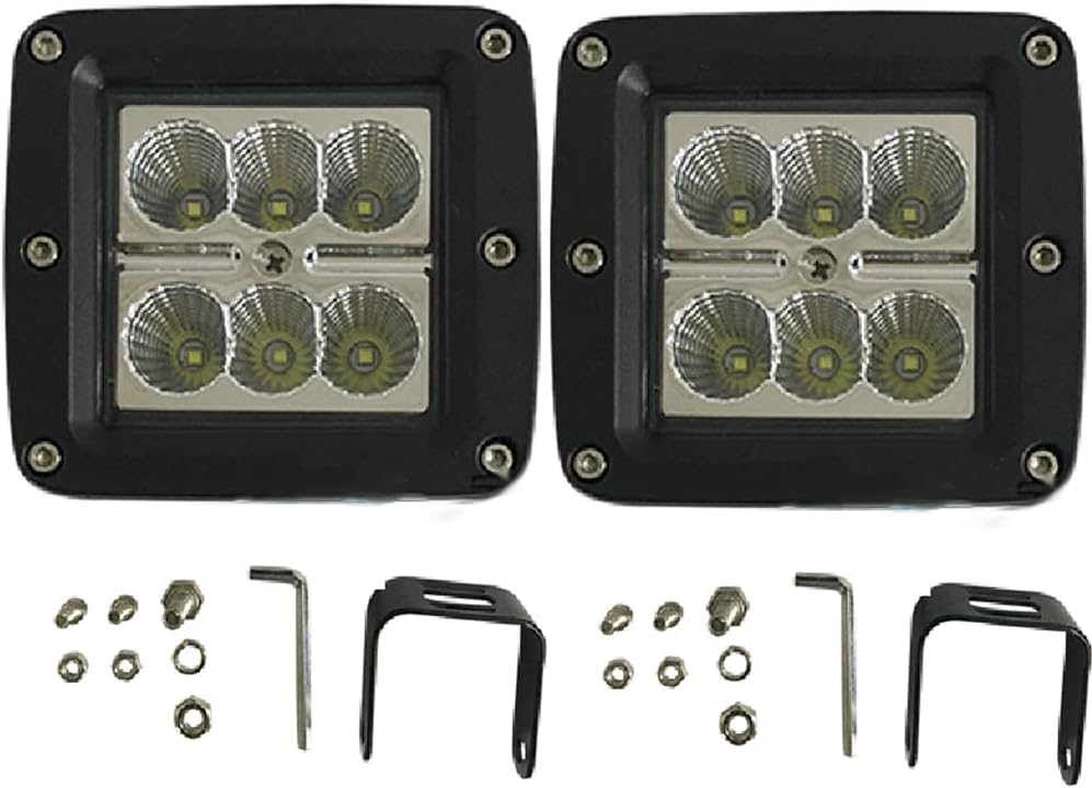 2Pcs 4Inch Automobile Working Lamp18w Led White Light Spotlight Floodlight Offroad Square Cube Light Headlight External Accessories,Floodlight