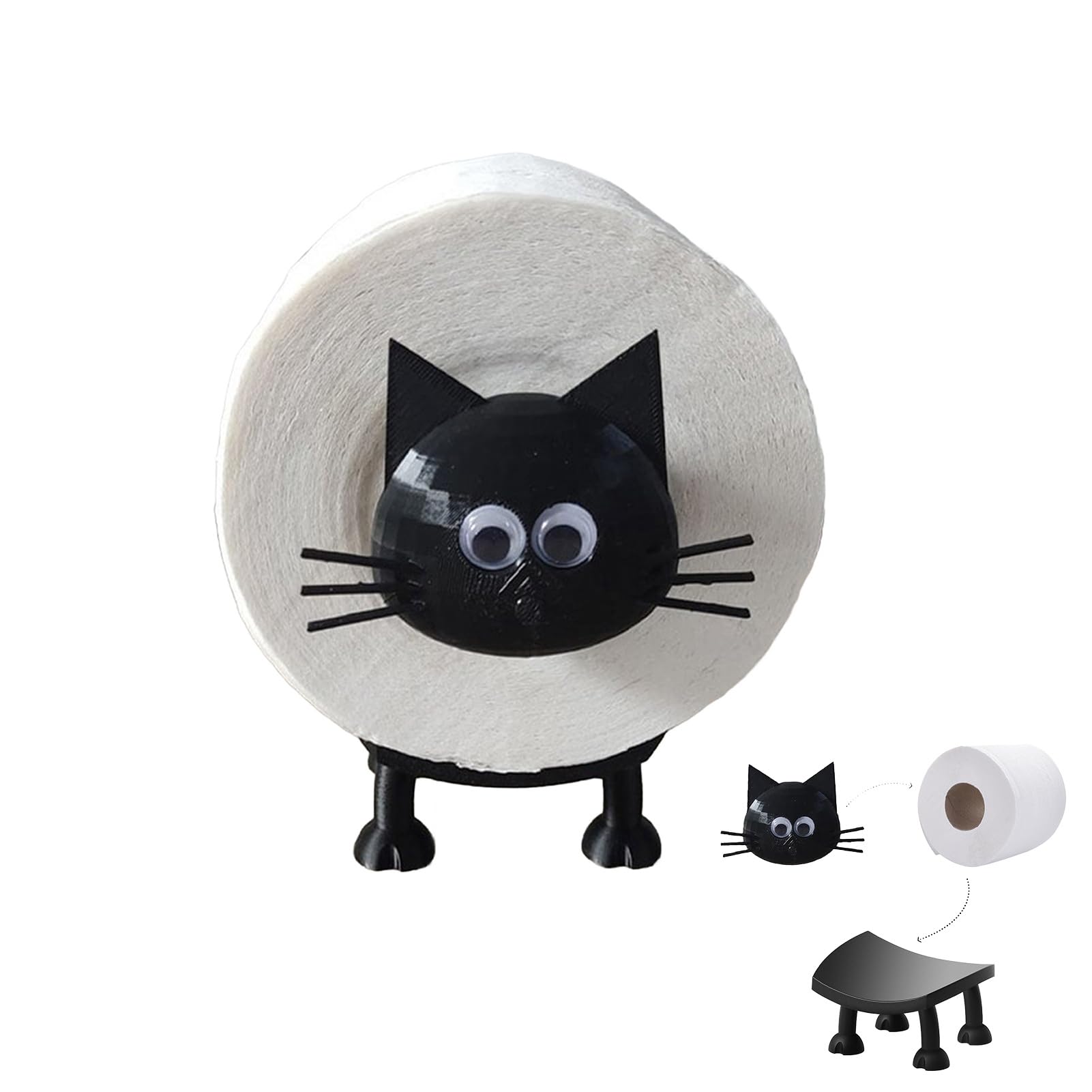 Glifora Funny Paper Holder, Free Standing Toilet Roll Holder - 3D Printed Black Cat Tissue Paper Holder, Bathroom Decoration