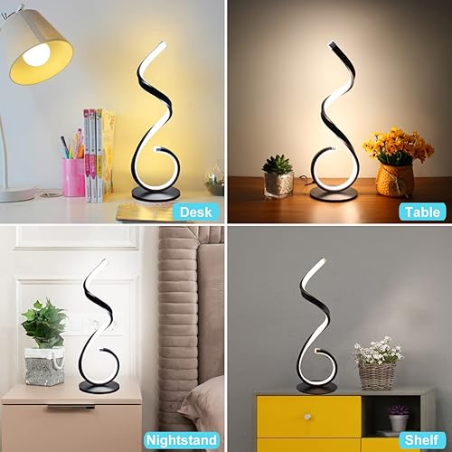 Miniatura 5 de BESKETIE Lámpara de mesa LED moderna en espiral lámparas de noche regulables continuas lámparas de escritorio de 10 W 3 modos de color lámpara de