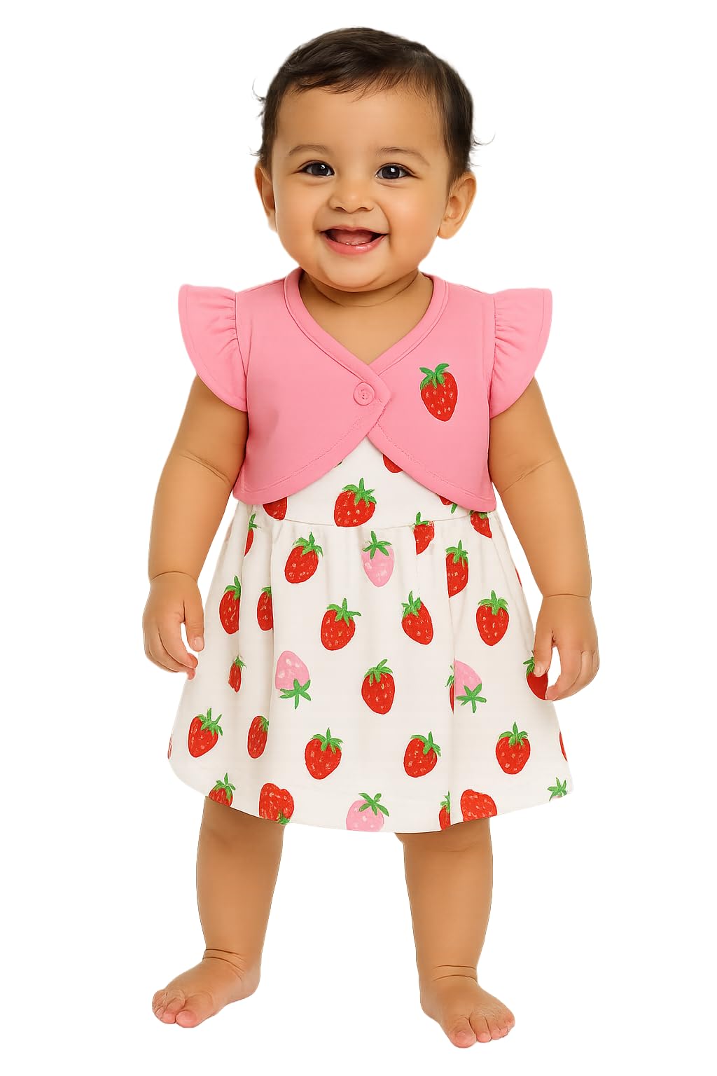 Baby Girls Cotton Frock Set – Sleeveless Frock with Overcoat for Babies- Style 10006 -Printed, Multicolour-picture-27