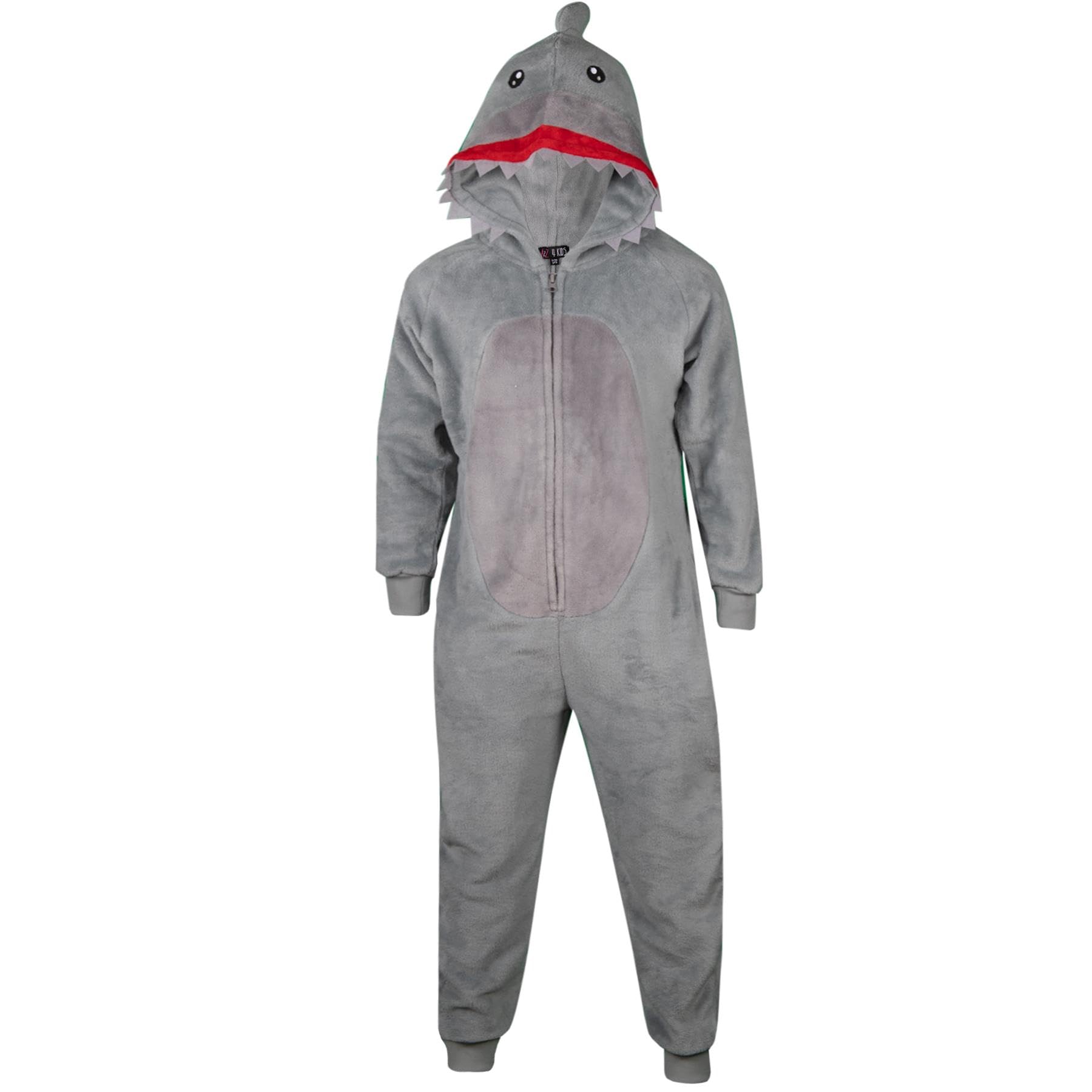 A2Z 4 Kids Mädchen Jungs Shark Kostüm Kinder Tiergesicht Jumpsuits Weicher Plüsch Fleece Playsuit Kinder Mit Kapuze Sleepsuit Kinder One Piece Shark Suit All in One Xmas Shark Pyjama Alter 2-14 Jahre