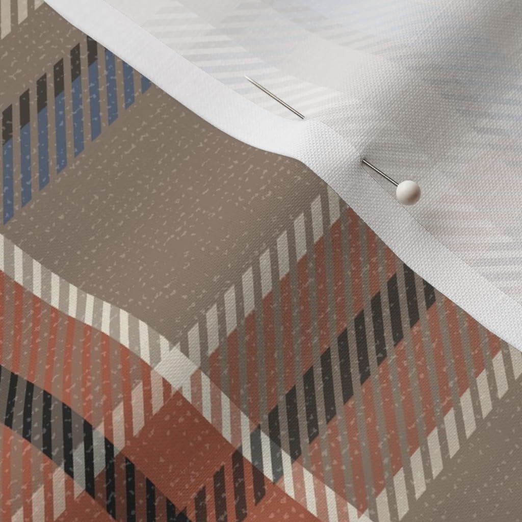 Spoonflower Fabric - Fall Plaid Brown Red Beige Blue Retro Woodland Traditional Stripes Printed on Petal Cotton Fabric Fat Quarter - Sewing Quilting Apparel Crafts Decor