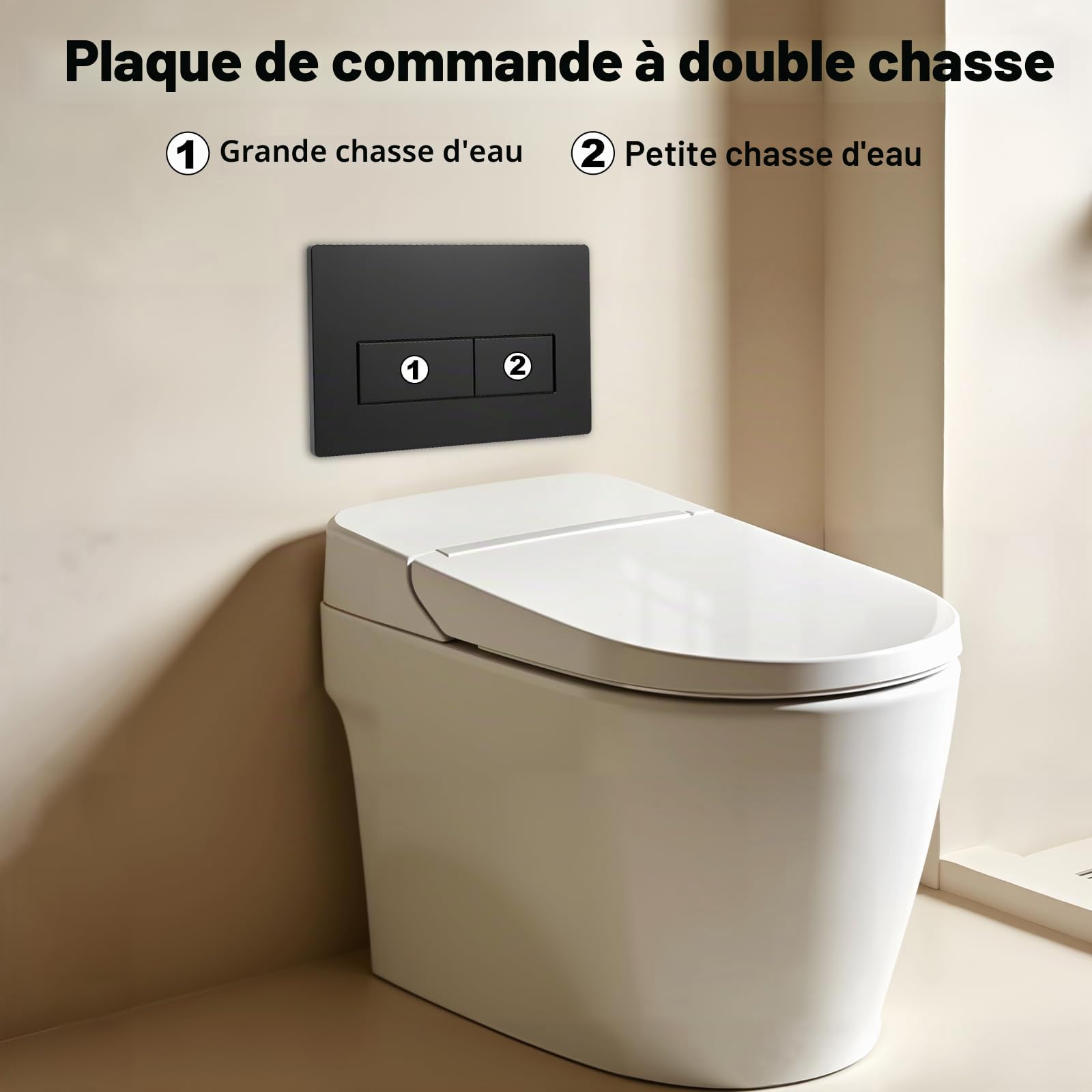 Plaque de Commande WC, Compatible avec Geberit Sigma 01/20/21/30/40/50, UP300 et UP320, avec Double Chasse, avec Leviers de Chasse et d'un Cadre d'Installation (Noir Mate)