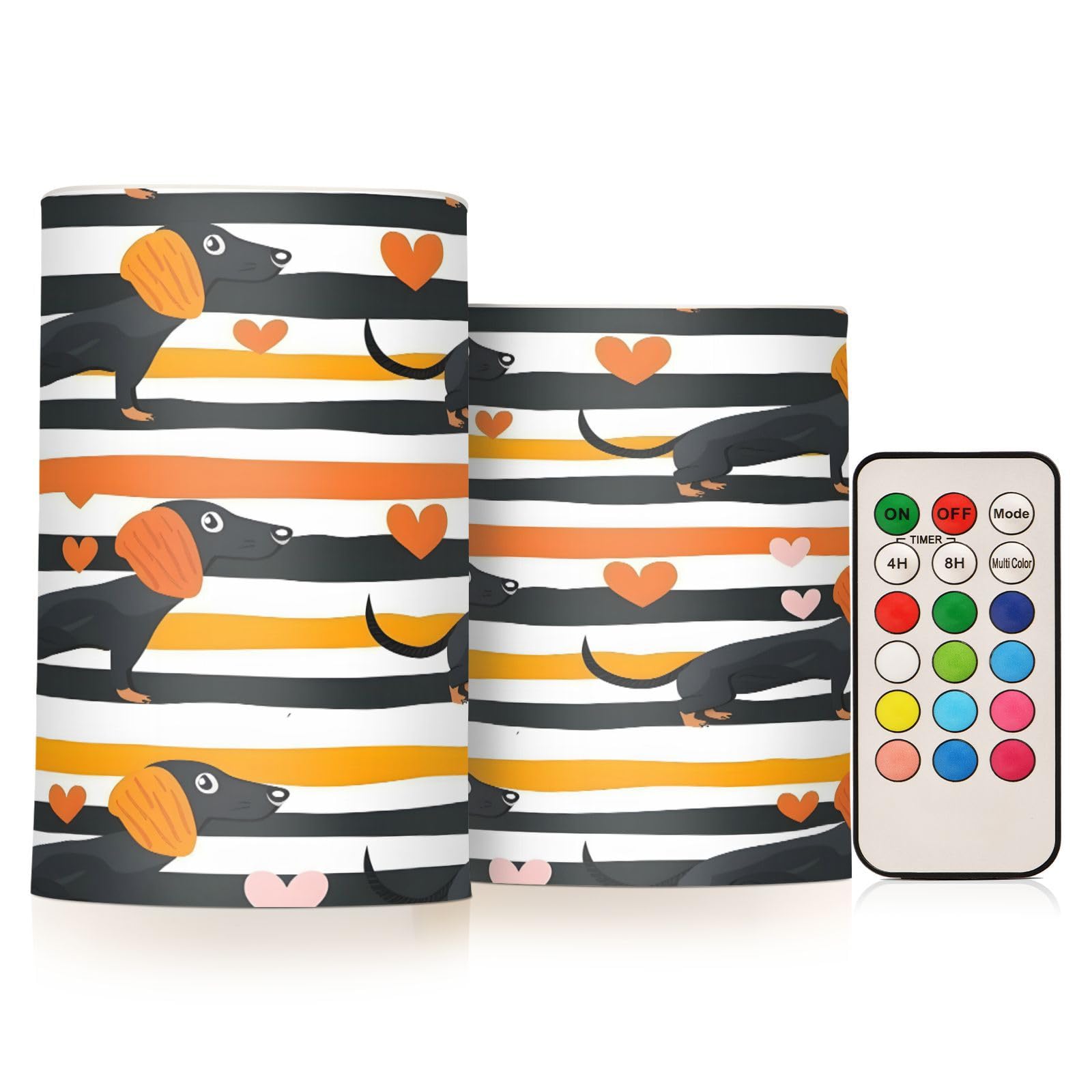 ALAZA Dachshund Dog with Hearts Flickering Flameless Candles Battery Operated with Remote Timer,Tea Light Candles LED Pillar Votive Candles set of 2 for Outdoor Indoor Decorations88