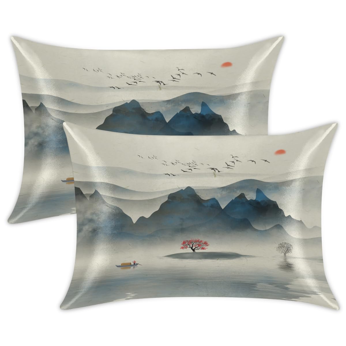 Confezione da 2 federe in raso giapponesi, per capelli e pelle, con chiusura a busta, super morbide, anti-rughe, resistenti alle macchie, 50,8 x 101,6 cm