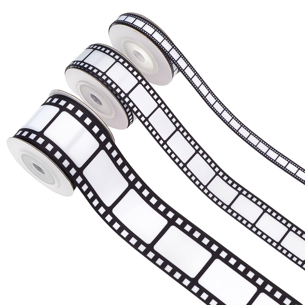 MAYJOYDIY 3 Sizes Filmstrip Ribbons Movie Film Reel Ribbon Vintage Filmstrip Border Movie Party Decorations for Theater Cinema Table Home Decor DIY Gifts Wrapping