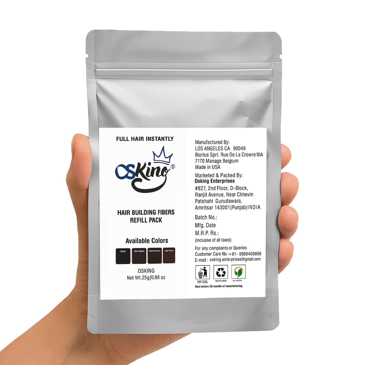 Osking Hair Building Fibers Refill Pack 25Grams (Hair Loss Concealer) (Black)