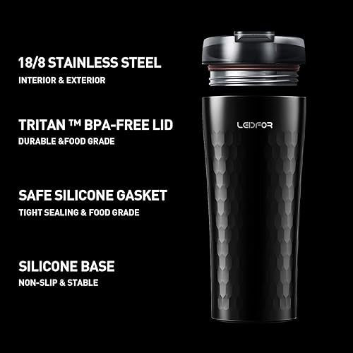 Miniatura 6 de Taza de viaje de café con tapa antiderrames, vaso de acero inoxidable de doble pared aislado al vacío, taza térmica para bebidas, 16 onzas, alce