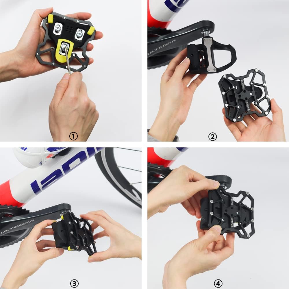 Thinvik Bike Clipless Pedal Platform Adapters Compatible with Shimano SPD-SL/SPD,Look Keo/Delta,Peloton Bike Pedals and Cleats,Clipless Pedals Convert to Flat Pedals - CNC Aluminum Alloy