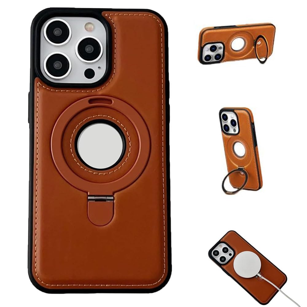 Leonaw Leather Phone Case for iPhone, Full-Coverage Shockproof Leather Magnetic Stand Phone Case for iPhone 12/13/14/15/16 Plus Pro Max, with Metal