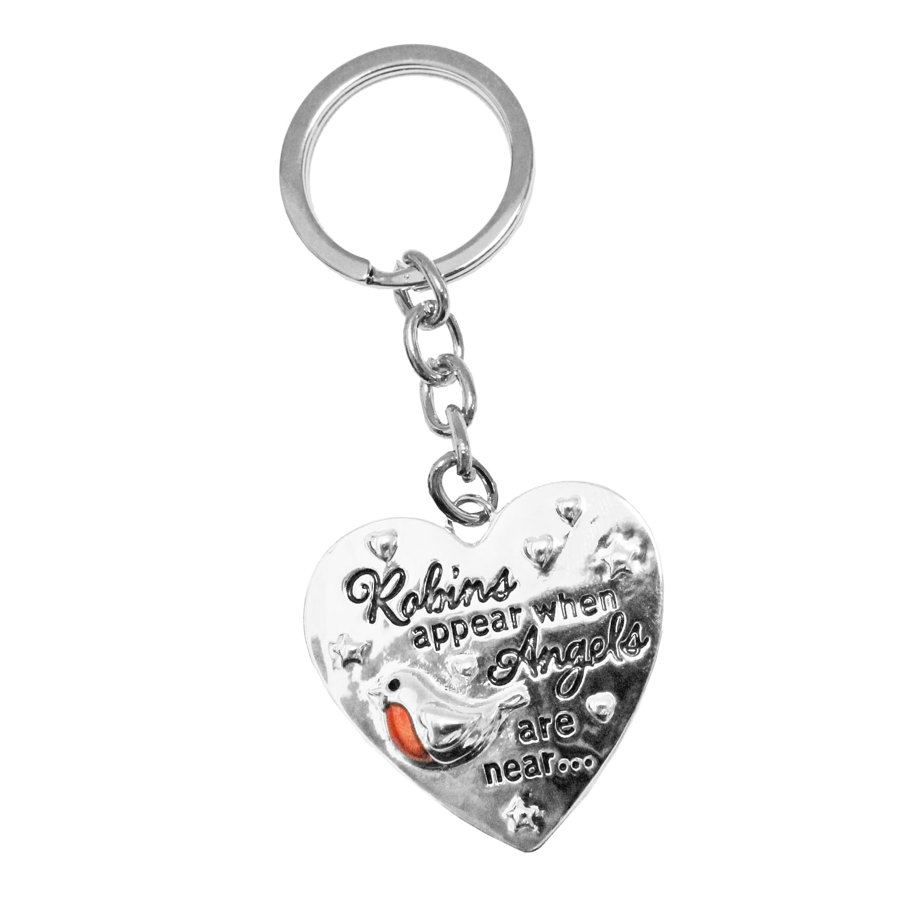 Widdle Gifts Unisex Silver Memorial Robin Keyring Sentimental Keepsake Robins Appear - Heart Shaped And Elegantly Gift Boxed 4615