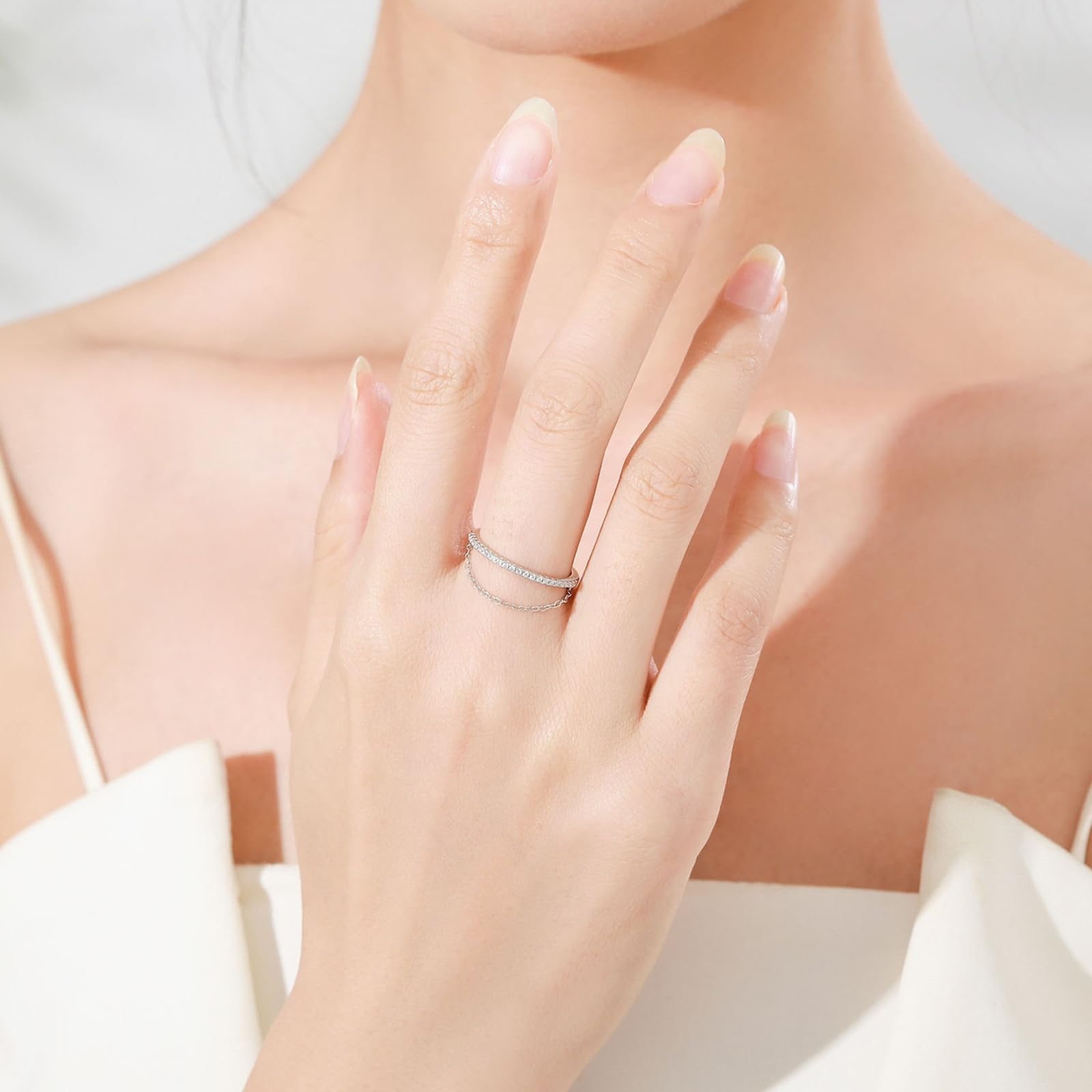 Anello da sposa in oro bianco 9 carati, anello da donna moissanite bianco, senza gemma, anello per celebrità, anniversario per donne