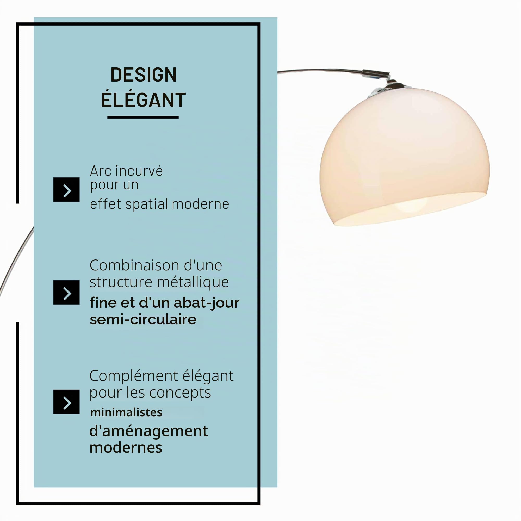 Lightbox Bogenlampe 166 cm, Chrom & Weiß, schwenkbare Lampe