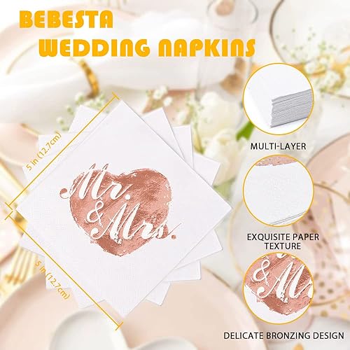 Miniatura 2 de Paquete de 100 servilletas de boda con diseño plateado para decoración de fiesta de boda, despedida de soltera, compromiso, fiesta (5 x 5 pulgadas,