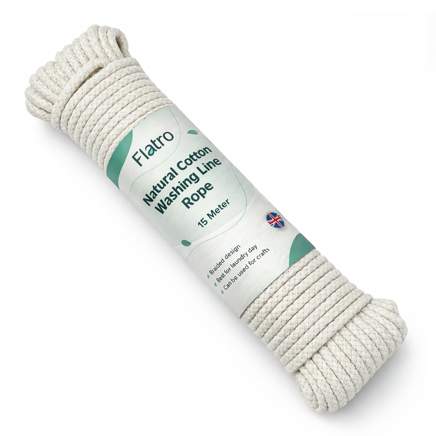 Flatro White Washing Line Rope For Clothesline | 15M Soft Braided Natural Cotton Clothes Line For Outside | 4Mm Thick Strong Washing Line Rope Cord | Snag & Tear Resistant Washing Lines Outdoor (15M)
