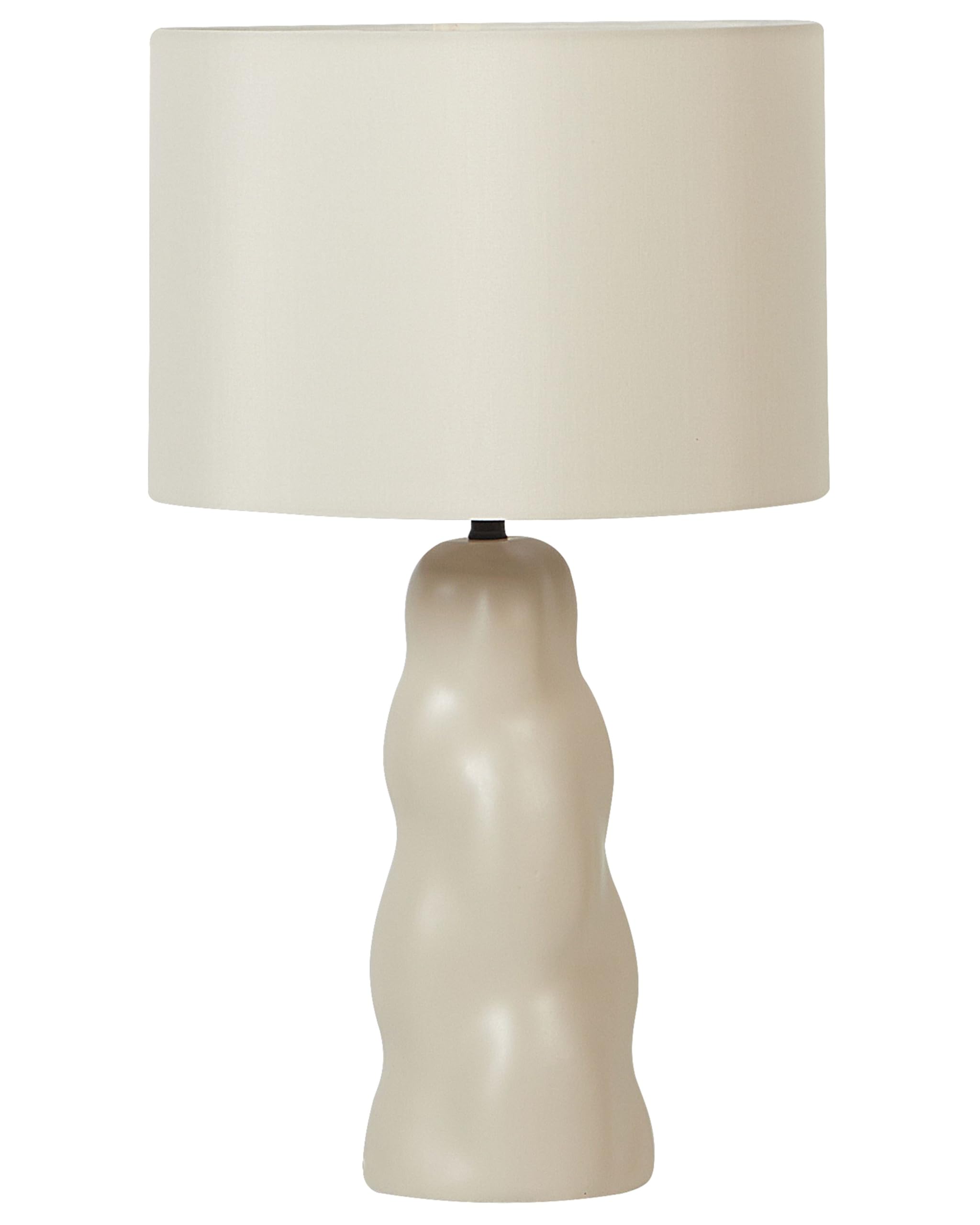 Beliani Tischlampe Keramik Vasenfuß beige Stoffschirm Trommelform mit Schalter Vilar