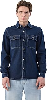 SNITCH Mens Denim Overshirt | Relaxed Fit Casual Shirt with Full Sleeves &amp; Dual Flap Pockets | 100% Breathable Cotton Butt