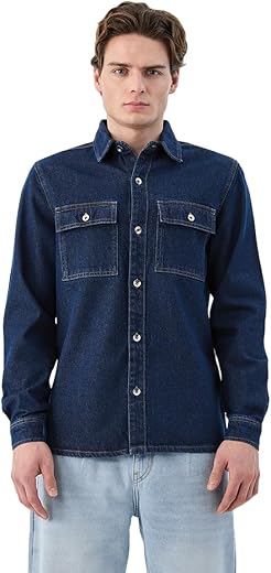 SNITCH Mens Denim Overshirt | Relaxed Fit Casual Shirt with Full Sleeves &amp; Dual Flap Pockets | 100% Breathable Cotton Butt...