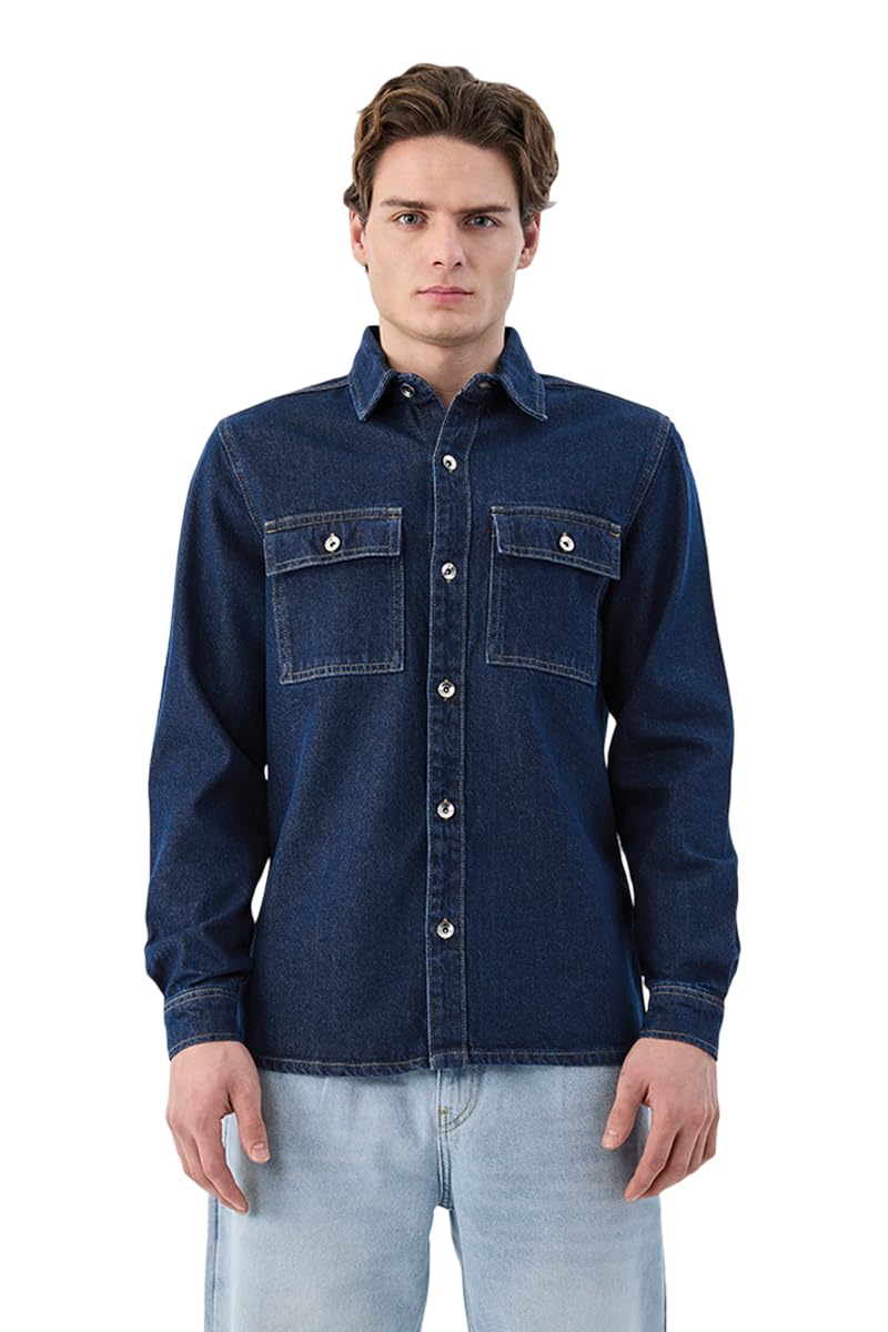 snitch Mens Denim Overshirt | Relaxed Fit Casual Shirt with Full Sleeves & Dual Flap Pockets | 100% Breathable Cotton Button Down Twill Weave Shirt for Everyday Wear & Layering-picture-23