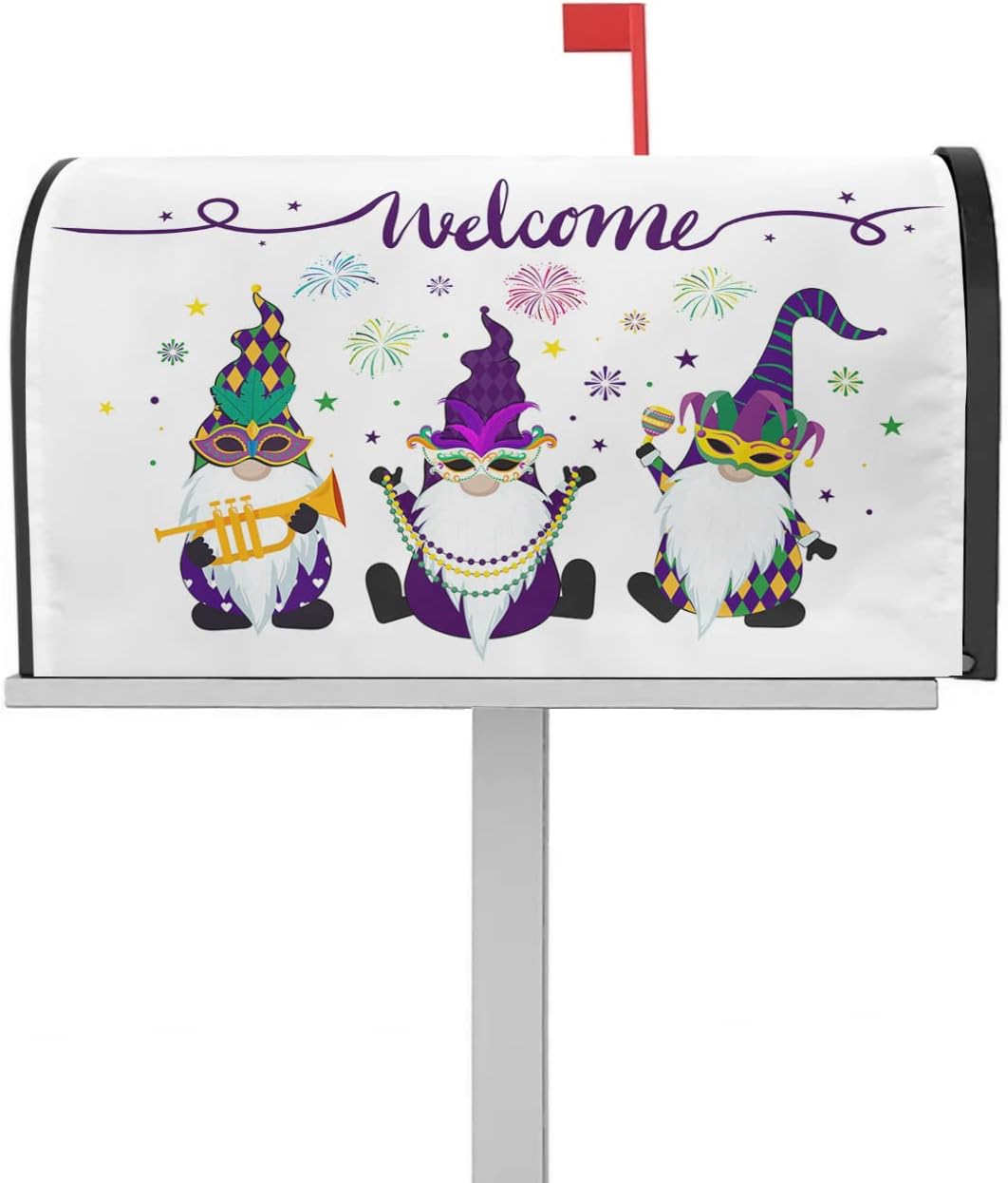Mailbox Covers Magnetic Happy Mask Gnomes Letter Post Box Cover Wrap Decoration Mardi Gras Gnomes Garden Outdoor Yard Decor 18" x 21"